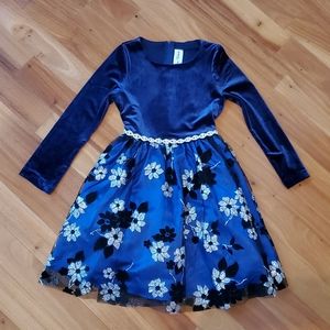 Rare Eddtion Blue Velvet Beaded Waist Dress